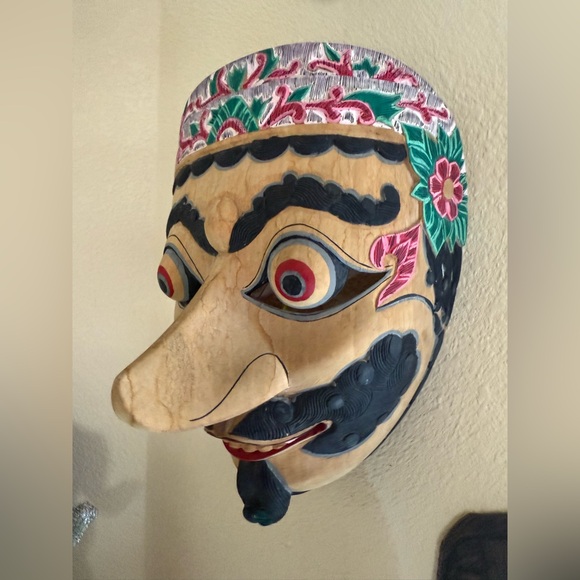 Other - Handcrafted Wooden Mask with Colorful Accents